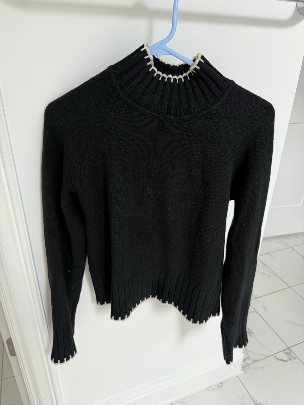 GAP Black Ribbed Turtleneck Sweater with Cream Contrast Stitching